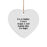 Funny Quilter Gifts from Family, Heart Ornament for Quilter Friends, Unique Christmas Unique Gifts for Men Women - Image 1